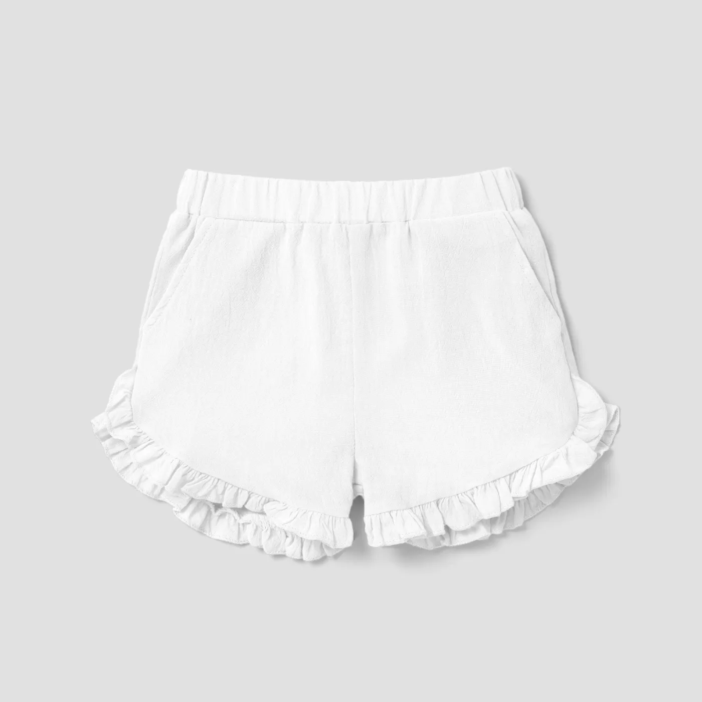 Toddler Girl 100% Cotton Ruffle Hem Solid Shorts White