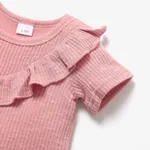 2pcs Baby Girl Solid Ribbed Ruffle Trim Short-sleeve Top & Shorts Set  image 3