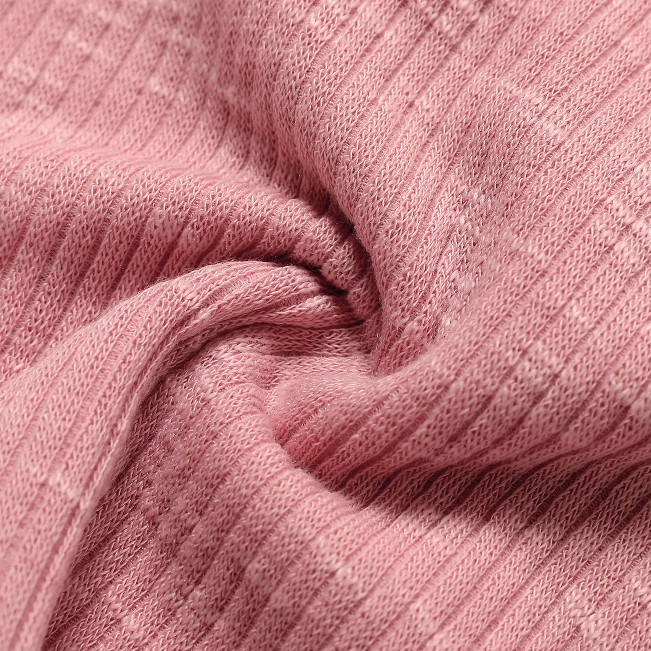 2pcs Baby Girl Solid Ribbed Ruffle Trim Short-sleeve Top & Shorts Set Pink big image 1