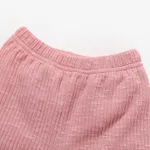 2pcs Baby Girl Solid Ribbed Ruffle Trim Short-sleeve Top & Shorts Set  image 4