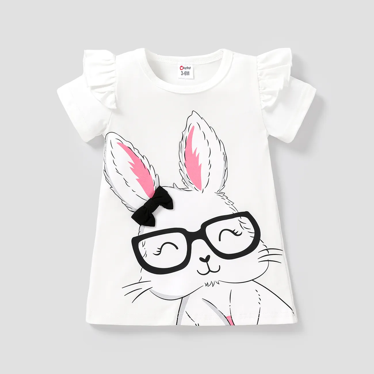 Baby Girl Rabbit Print Flutter-sleeve T-shirt Dress OffWhite big image 1