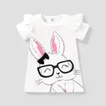 Baby Girl Rabbit Print Flutter-sleeve T-shirt Dress OffWhite