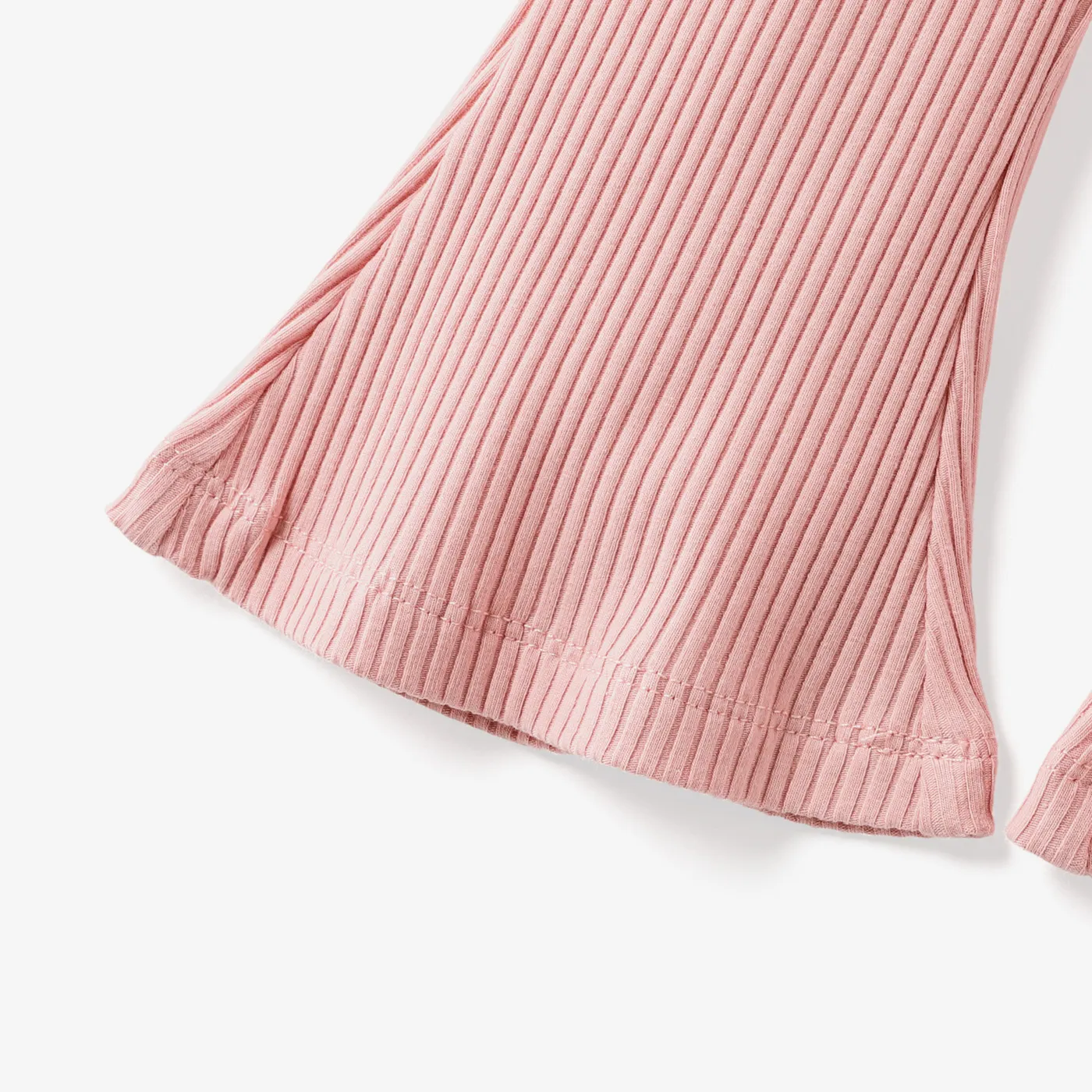 2pcs Baby Girl Cotton Ribbed Ruffle Trim Halter Sleeveless Bell Bottom Jumpsuit & Belt Set Pink image 5