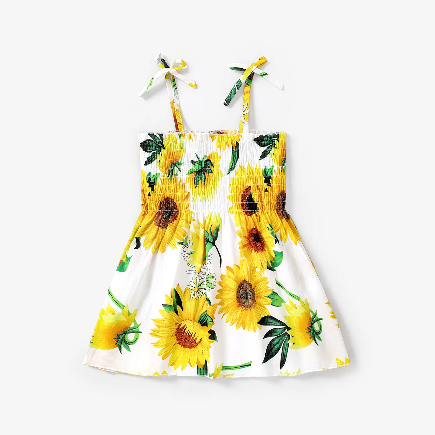 Toddler Girl 100% Cotton Sweet Sunflower Print Smocked Slip Dress