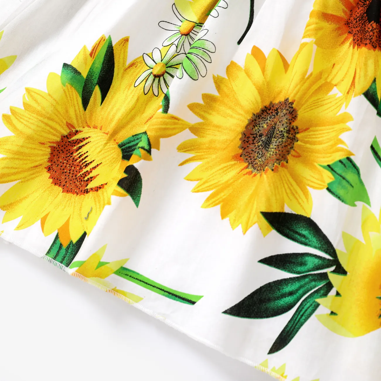 Toddler Girl 100% Cotton Sweet Sunflower Print Smocked Slip Dress White big image 1