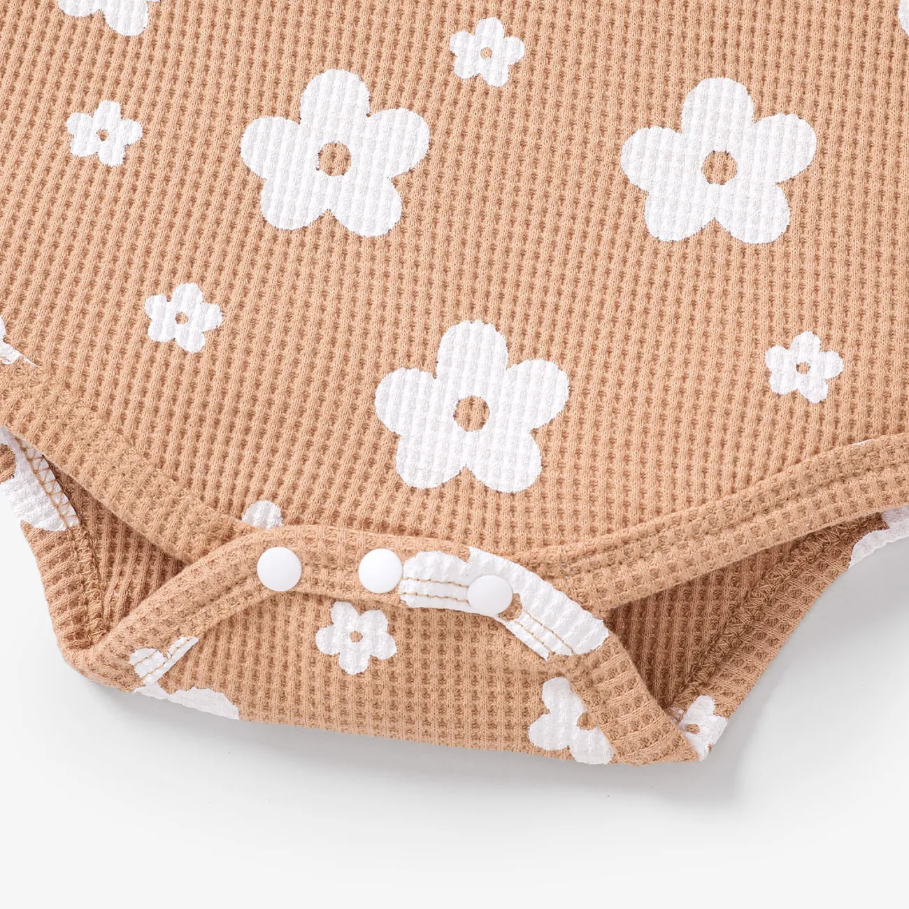 3pcs Baby Girl 3-piece Floral Print Textured Cami Romper and Ruffled Shorts & Headband Set Apricot big image 1