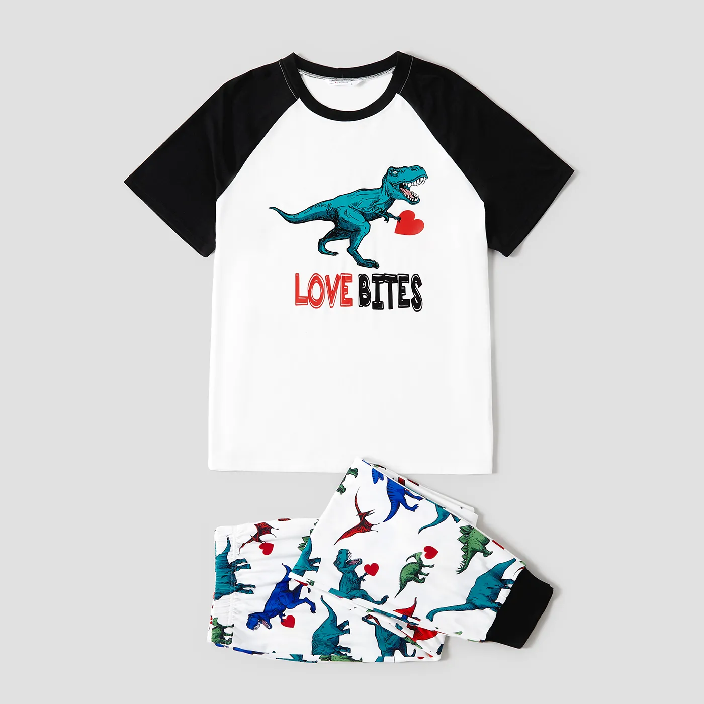 Valentine's Day Family Matching Childlike Dinosaur & Letters Print Short-sleeve Pajamas Sets(Flame Resistant)