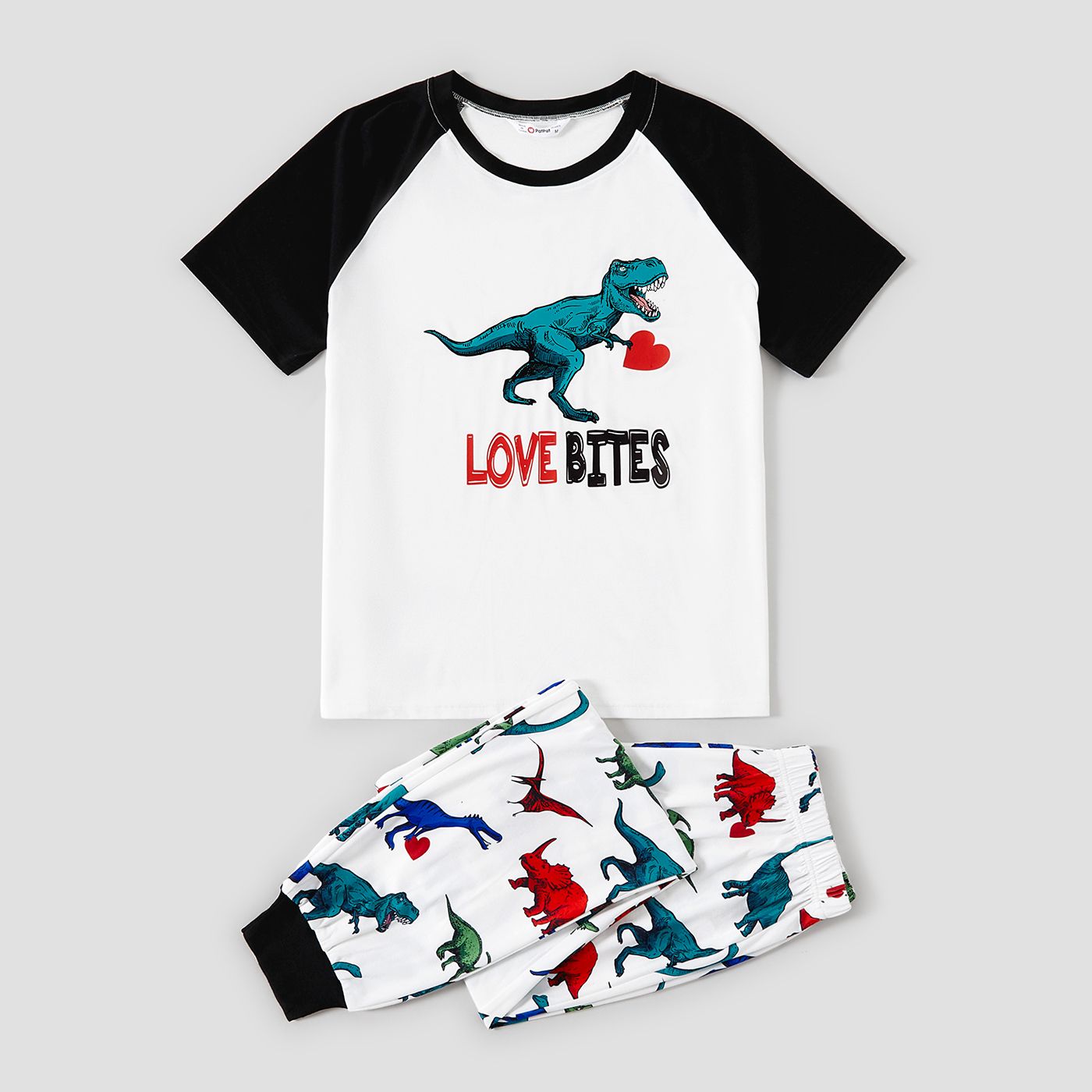 Valentine's Day Family Matching Childlike Dinosaur & Letters Print Short-sleeve Pajamas Sets(Flame Resistant)