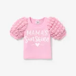 Baby Girl Ribbed Letters Print Short-sleeve Tee Pink