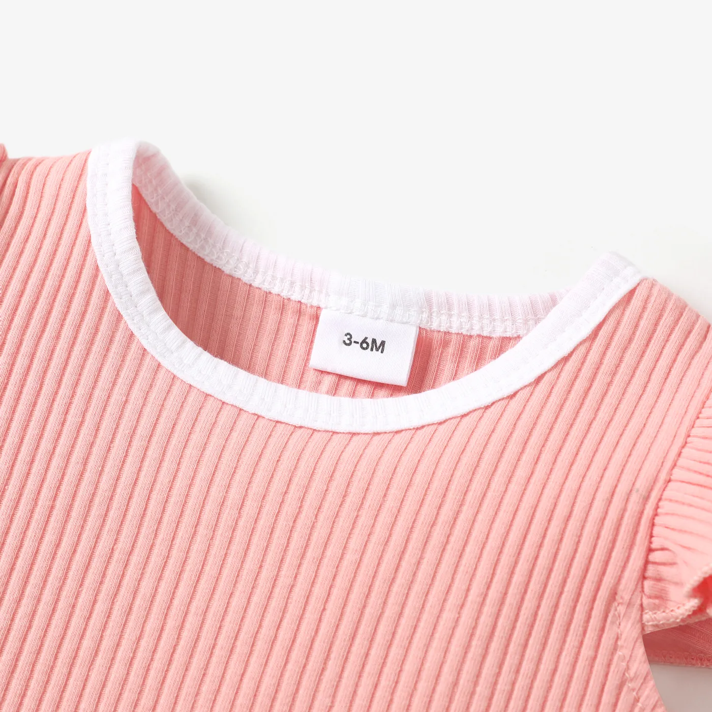 2pcs Baby Girl 95% Cotton Ribbed Ruffle-sleeve Tee and Bow Front Shorts Set Pink image 3