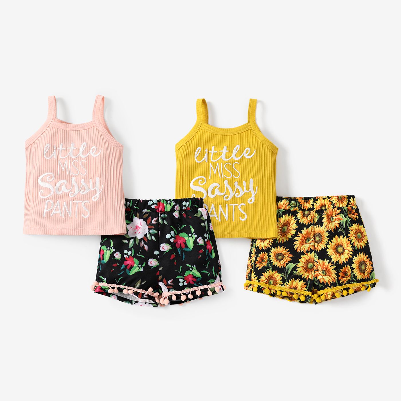 2pcs Toddler Girl Letter Print Camisole And Floral Print Shorts Set
