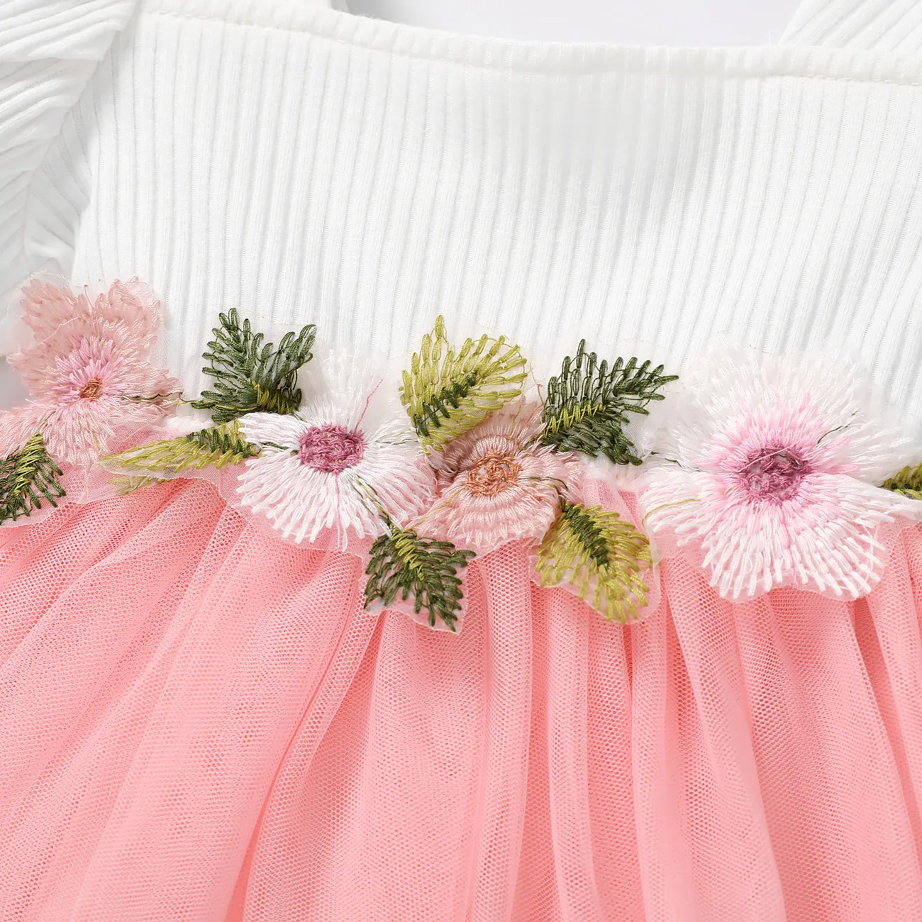 Bebé Costura de tela Plantas y flores tropicales Dulce Manga corta Vestido Rosado big image 1