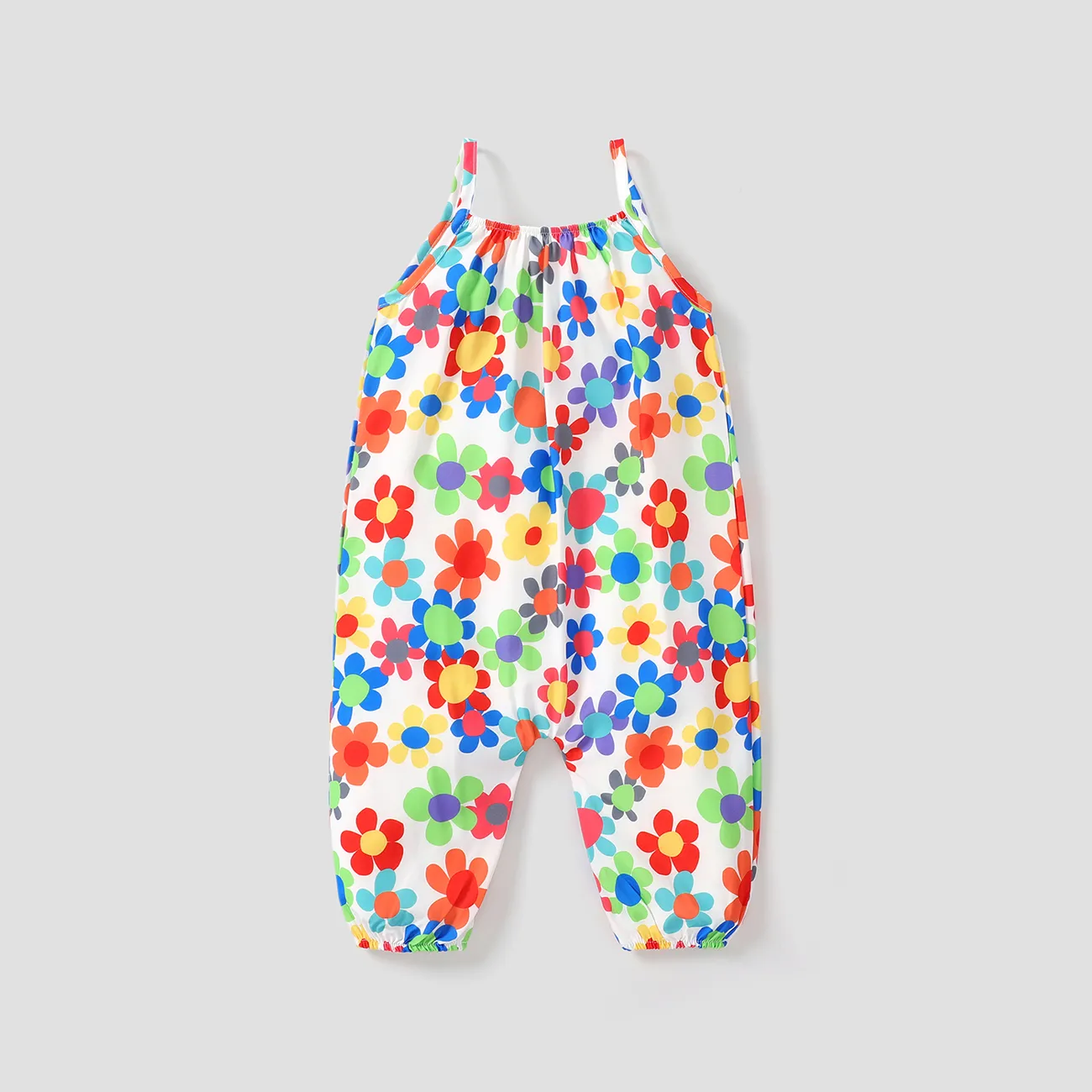 Baby Girl All Over Colorful Floral Print Spaghetti Strap Jumpsuit MultiColour big image 1