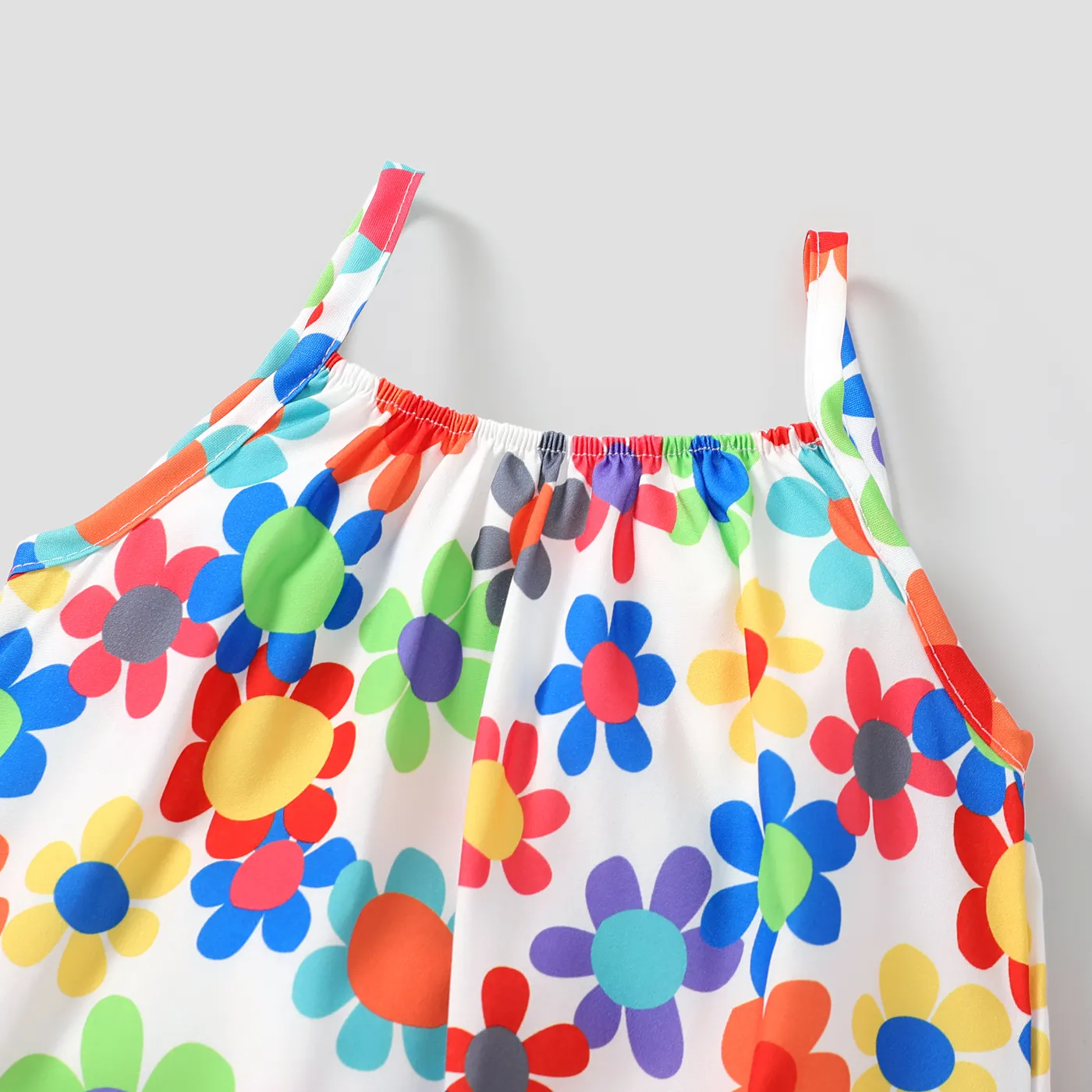 Baby Girl All Over Colorful Floral Print Spaghetti Strap Jumpsuit  image 4