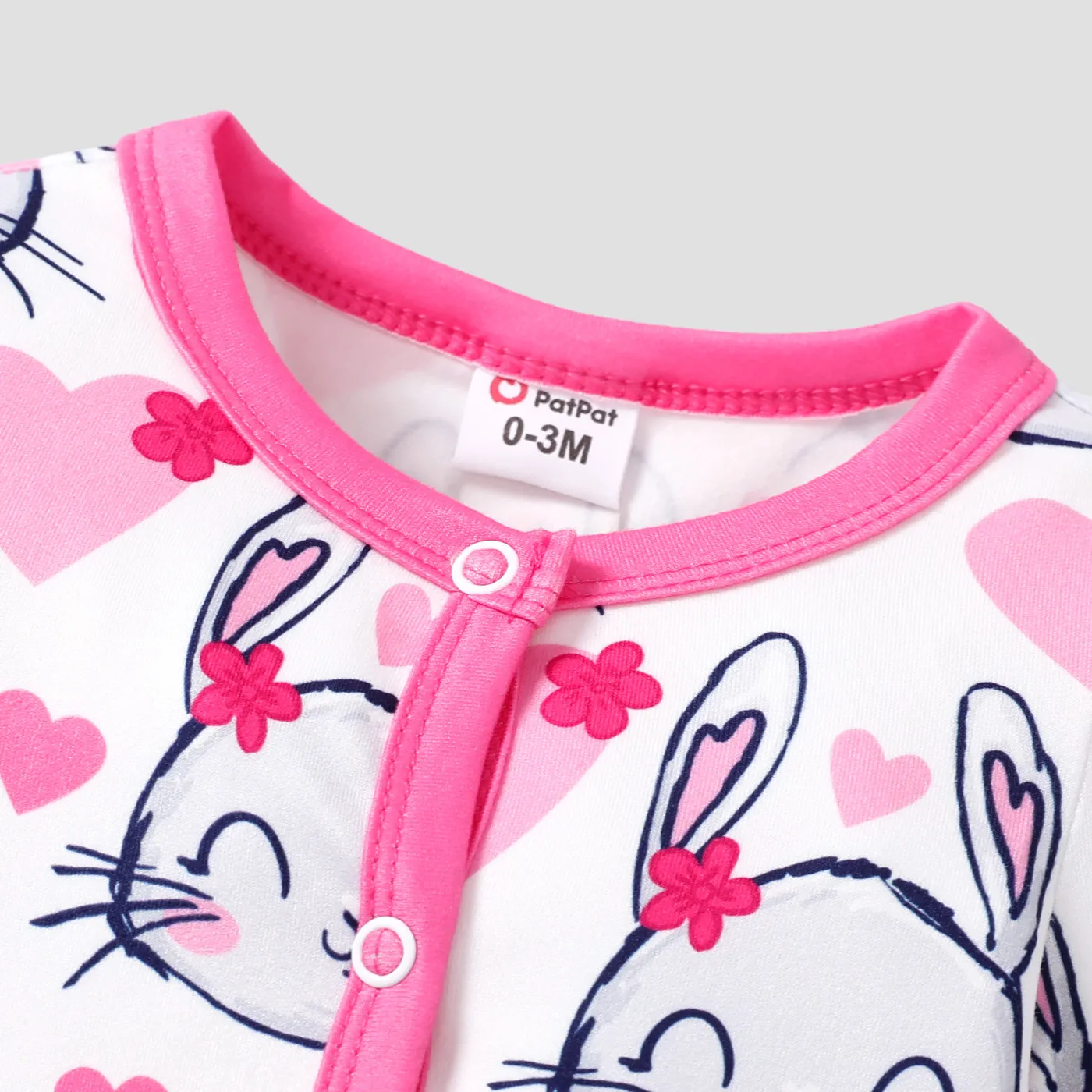 Baby Girl Bunny and Heart Print Long Sleeve Jumpsuit Pink image 3