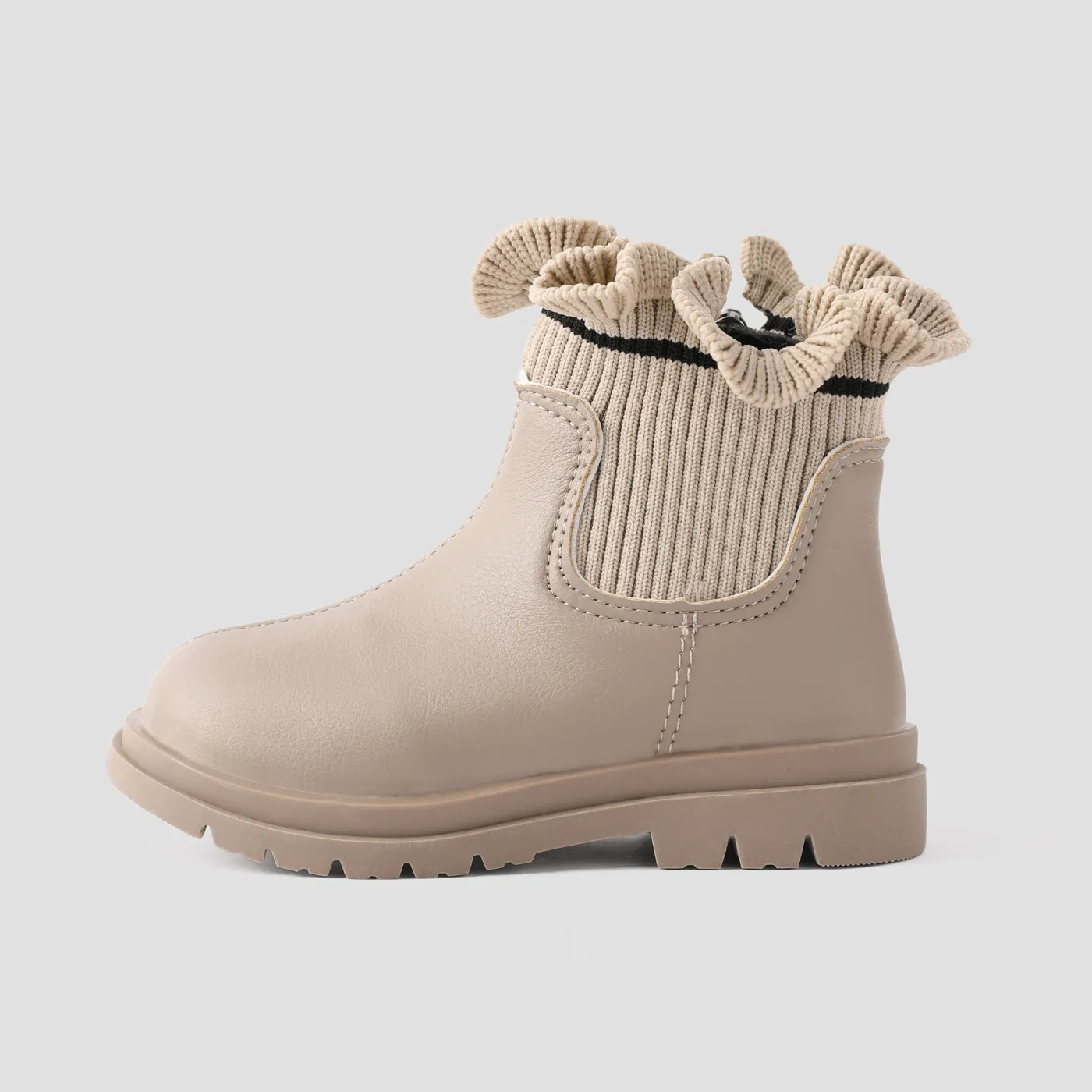 Toddler and Kid Girls Pretty Agaric Edged Fabric Splicing Boots LightKhaki image 3