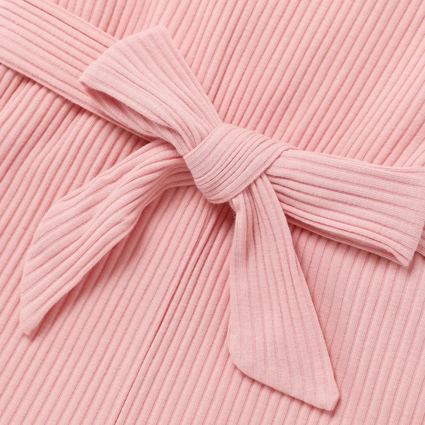 Kid Girl Ribbed Ruffle Halter Belted Romper Pink image 4