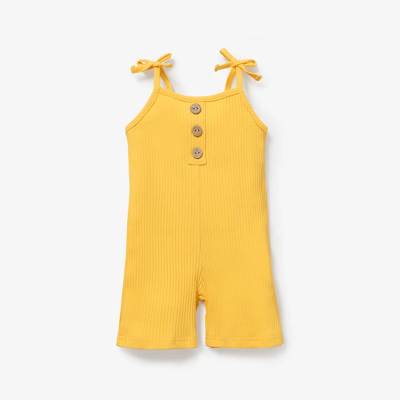 Baby Girl Solid Cotton Ribbed Cami Jumpsuit BrightYellow big image 1