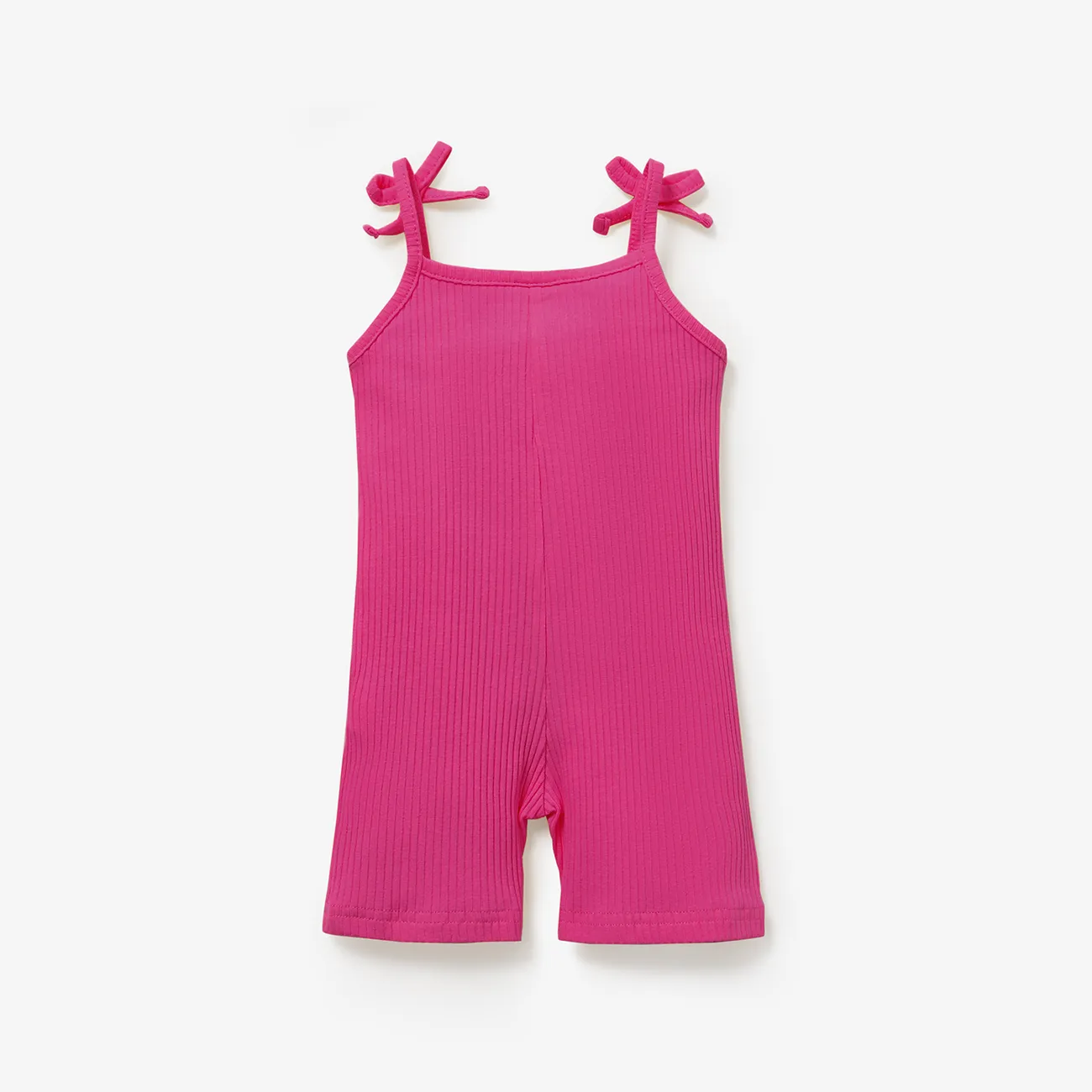 Baby Girl Solid Cotton Ribbed Cami Jumpsuit Hot Pink big image 1
