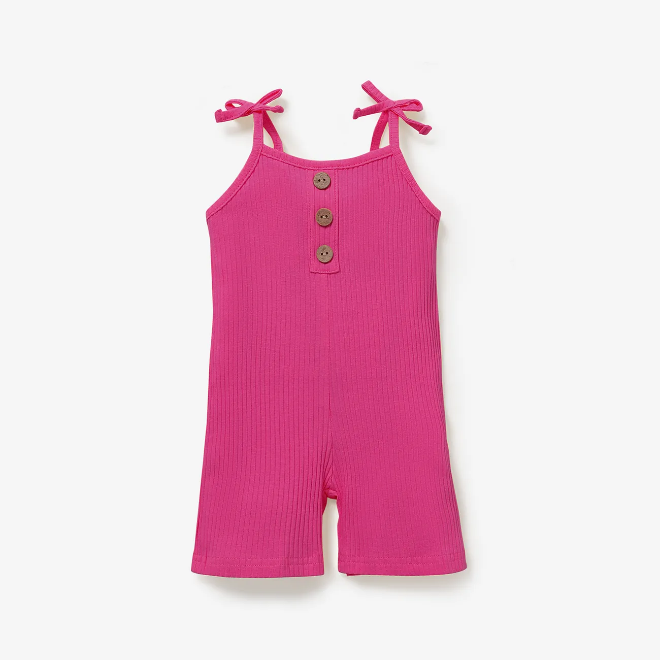 Baby Girl Solid Cotton Ribbed Cami Jumpsuit Hot Pink big image 1
