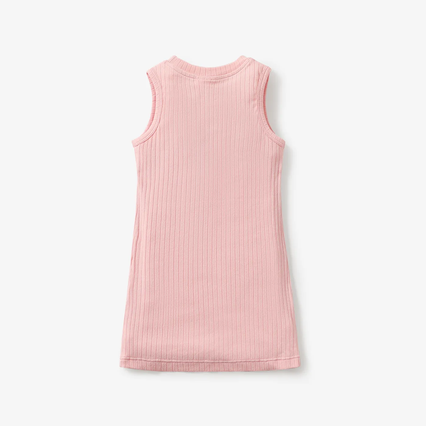 Toddler Girl Solid Color Ribbed Sleeveless Cotton Dress Pink image 4