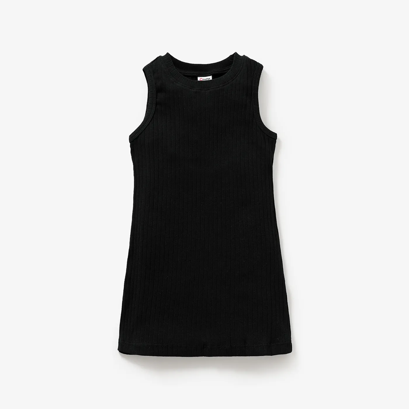 Toddler Girl Solid Color Ribbed Sleeveless Cotton Dress Black