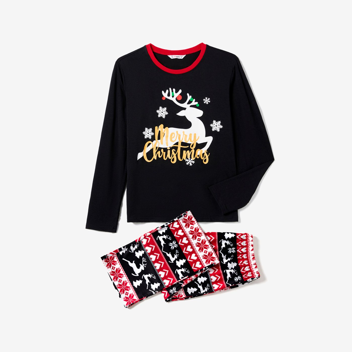 Christmas Family Matching Deer & Letter Print Black Long-sleeve Pajamas Sets (Flame Resistant)