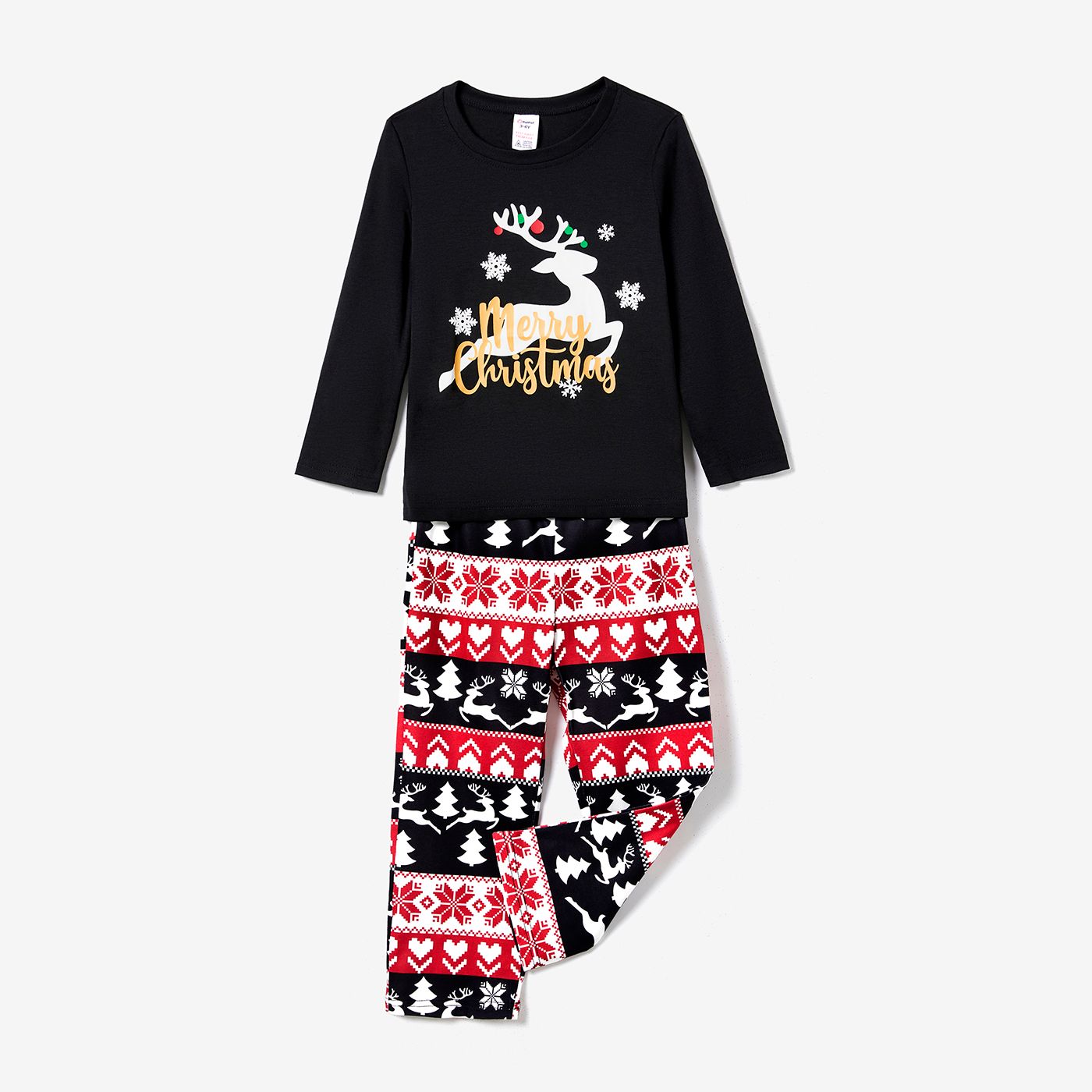 Christmas Family Matching Deer & Letter Print Black Long-sleeve Pajamas Sets (Flame Resistant)