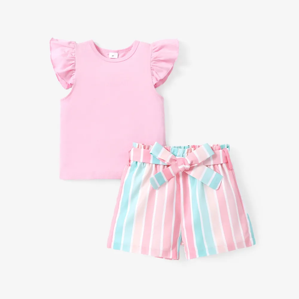 2 unidades Criança Menina Mangas franzidas Bonito conjuntos de camisetas big image 1