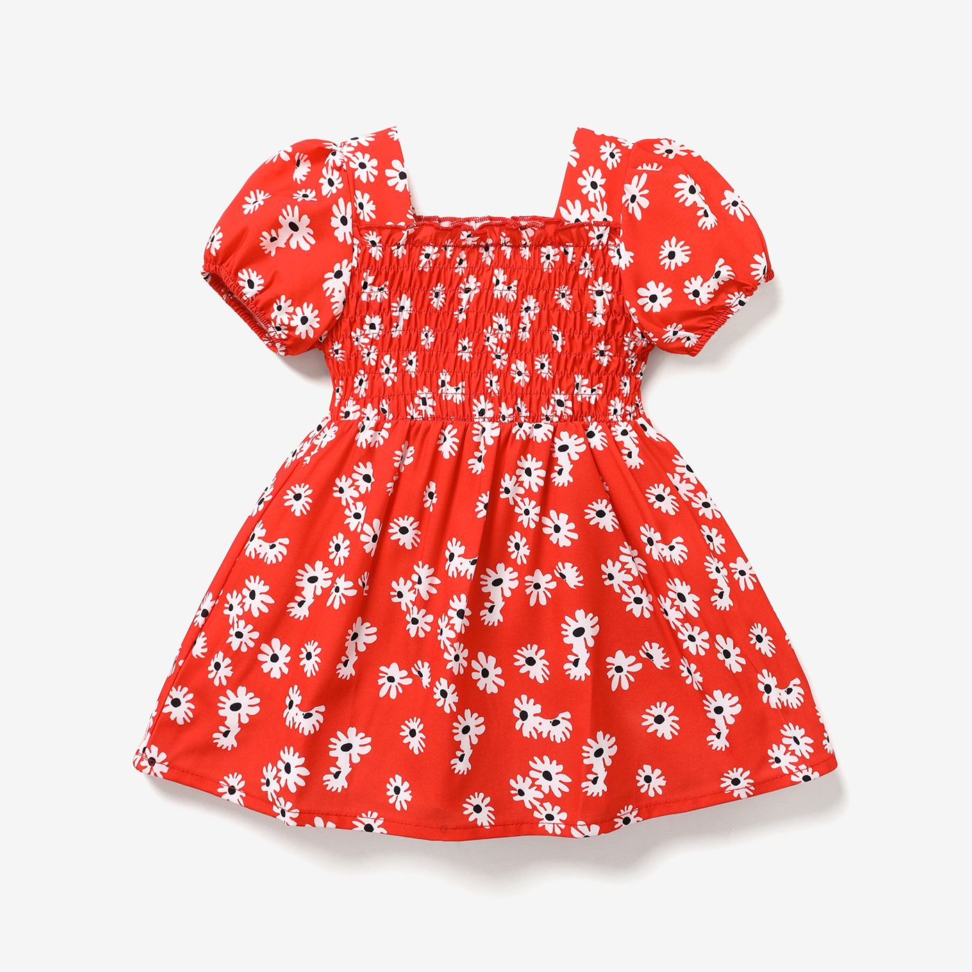 

Baby Girl Allover Daisy Floral Print Puff-sleeve Shirred Dress
