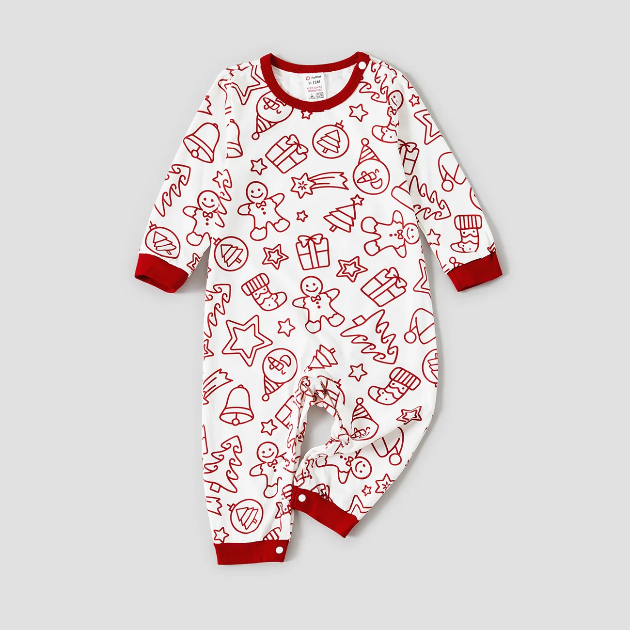 Christmas Cute Cartoon Gingerbread Man Print Family Matching Pajamas Sets (Flame Resistant) big image 1
