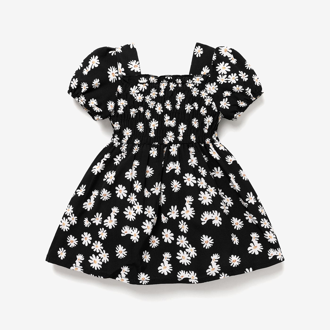 Baby Girl Allover Daisy Floral Print Puff-sleeve Shirred Dress