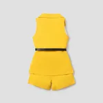 4pcs Toddler Girl Trendy Sleeveless Tee & Shorts & Lapel Collar Coat and Belted Waist Bag Set  image 2