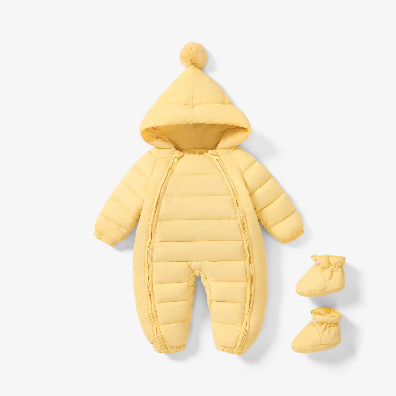2PCS/1PCS Baby Boy/Girl Childlike Christmas Hooded Jumpsuit and Shoes Set  Yellow big image 1
