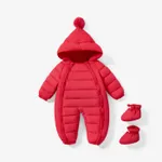 2PCS/1PCS Baby Boy/Girl Childlike Christmas Hooded Jumpsuit and Shoes Set  Red