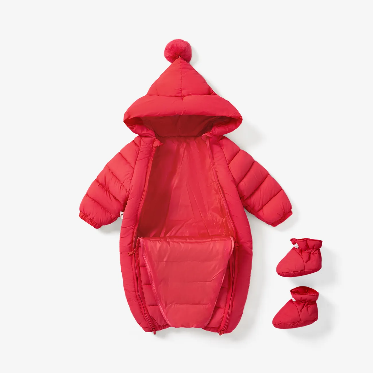 2PCS/1PCS Baby Boy/Girl Childlike Christmas Hooded Jumpsuit and Shoes Set  Red big image 1