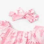 3pcs Toddler Girl Tie Dye Top & Headband & Ripped Denim Shorts Set   image 3