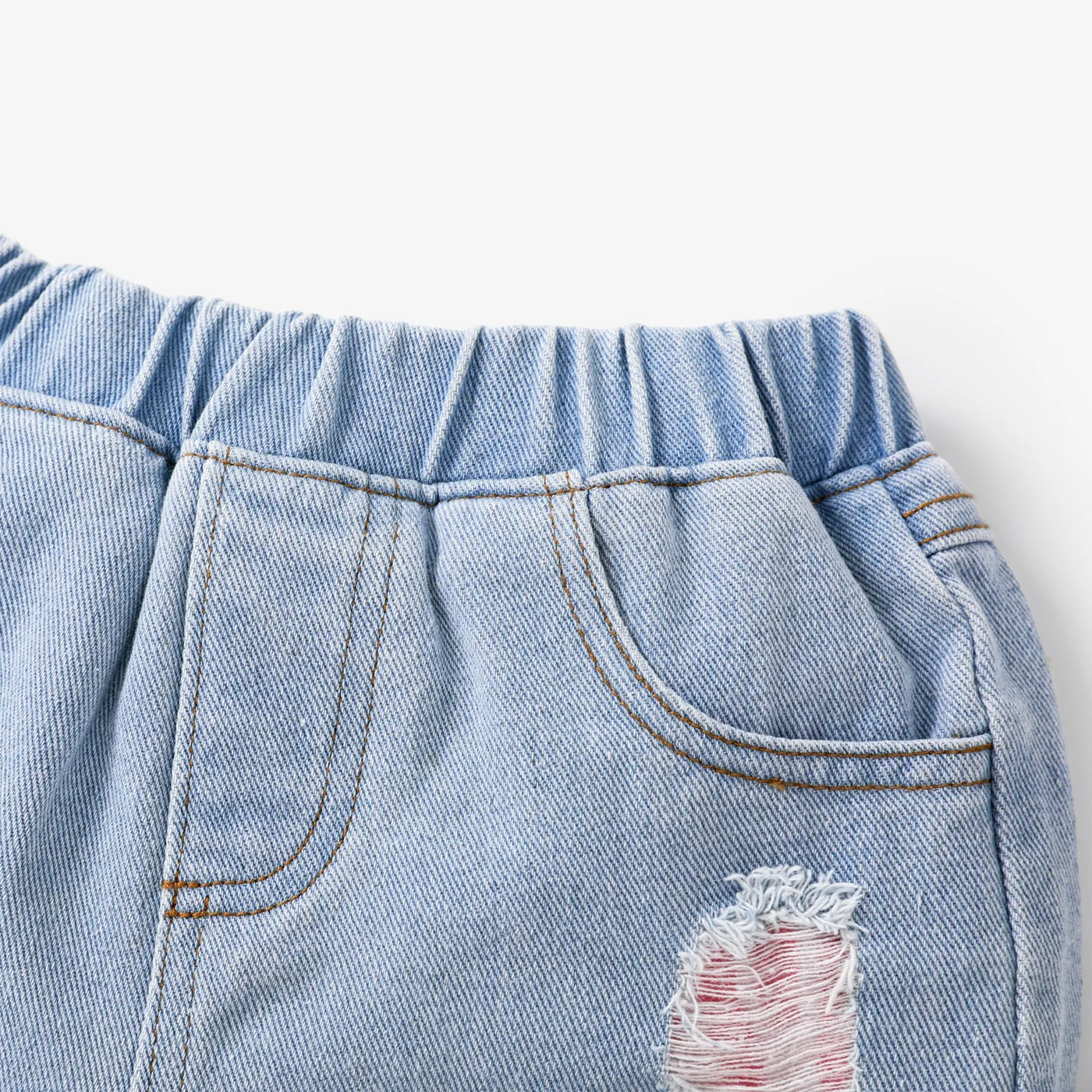 3pcs Toddler Girl Tie Dye Top & Headband & Ripped Denim Shorts Set   image 4