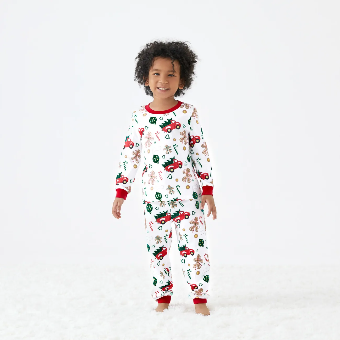 Noël Look Familial Manches longues Tenues de famille assorties Pyjamas (Flame Resistant) Blanc big image 1