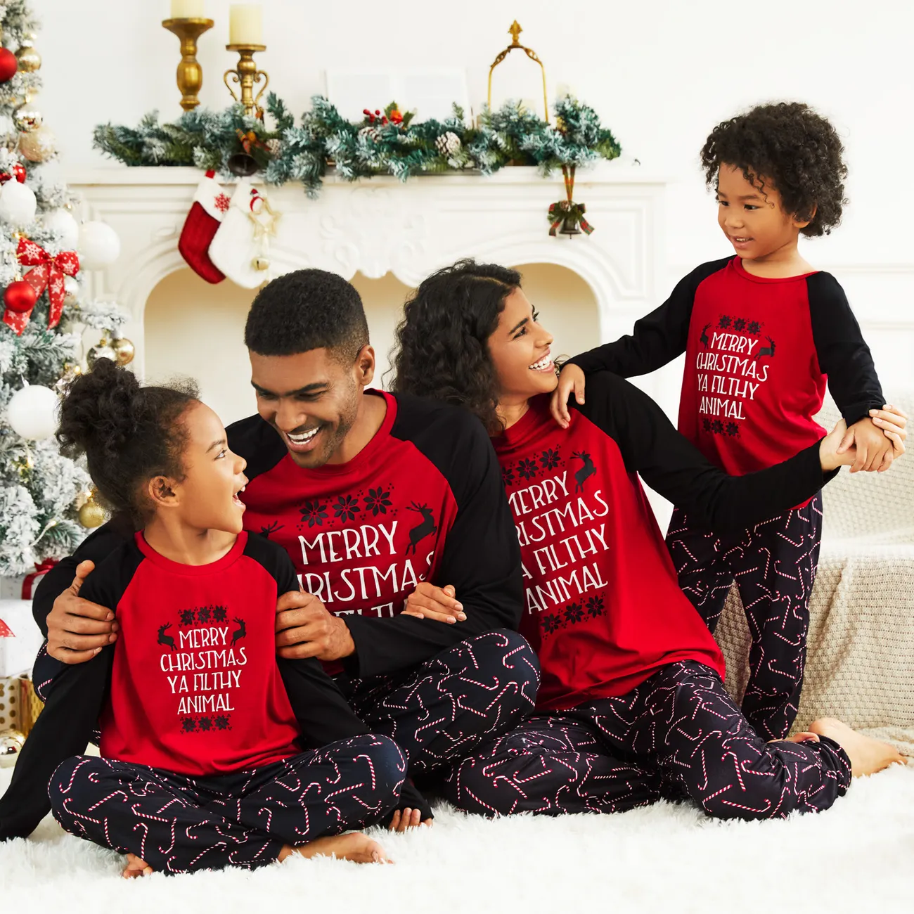 رسالة عيد الميلاد طباعة الأسرة مطابقة منامة مجموعات أحمر big image 1