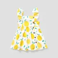 Toddler Girl Button Design Lemon Print/Plaid Flutter-sleeve Dress  image 2