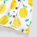 Toddler Girl Button Design Lemon Print/Plaid Flutter-sleeve Dress  image 5