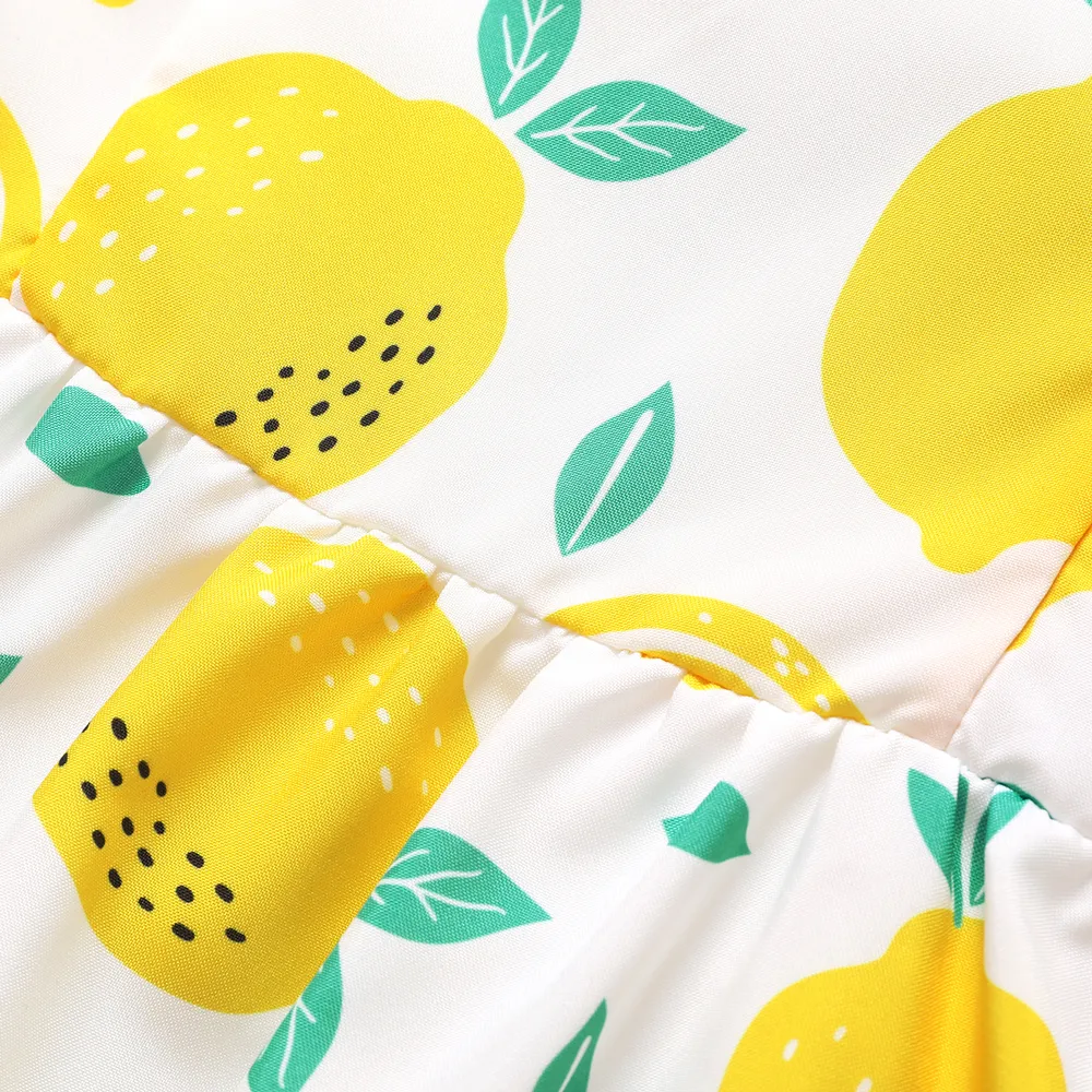 Toddler Girl Button Design Lemon Print/Plaid Flutter-sleeve Dress  big image 6