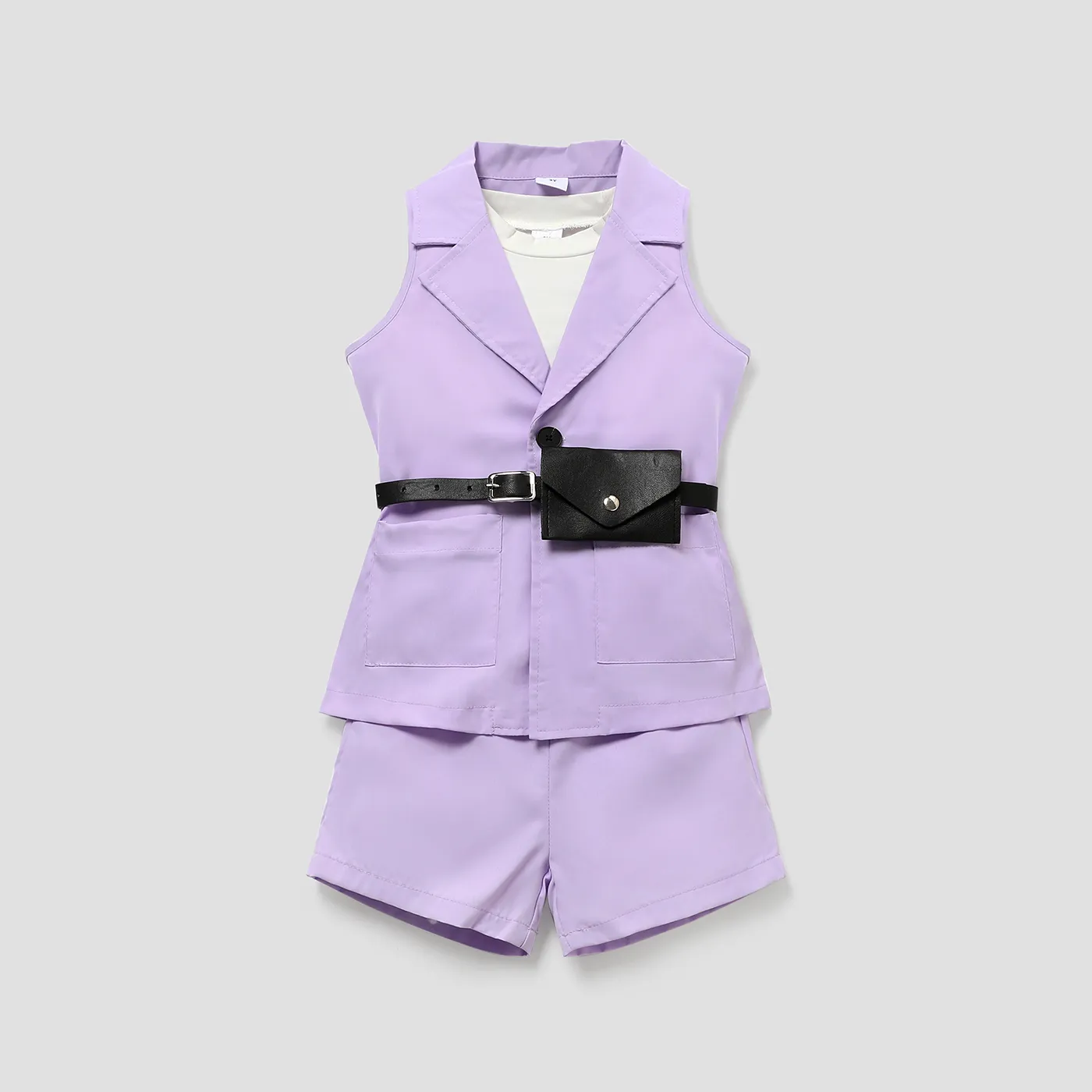 4 unidades Criança Menina Bolso cosido Avant-garde conjuntos de jaquetas Roxo Claro