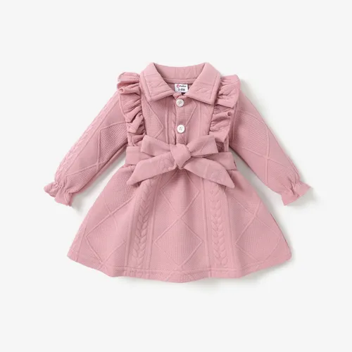 2pcs Baby Girl Solid color 3D material Dress with Lapel