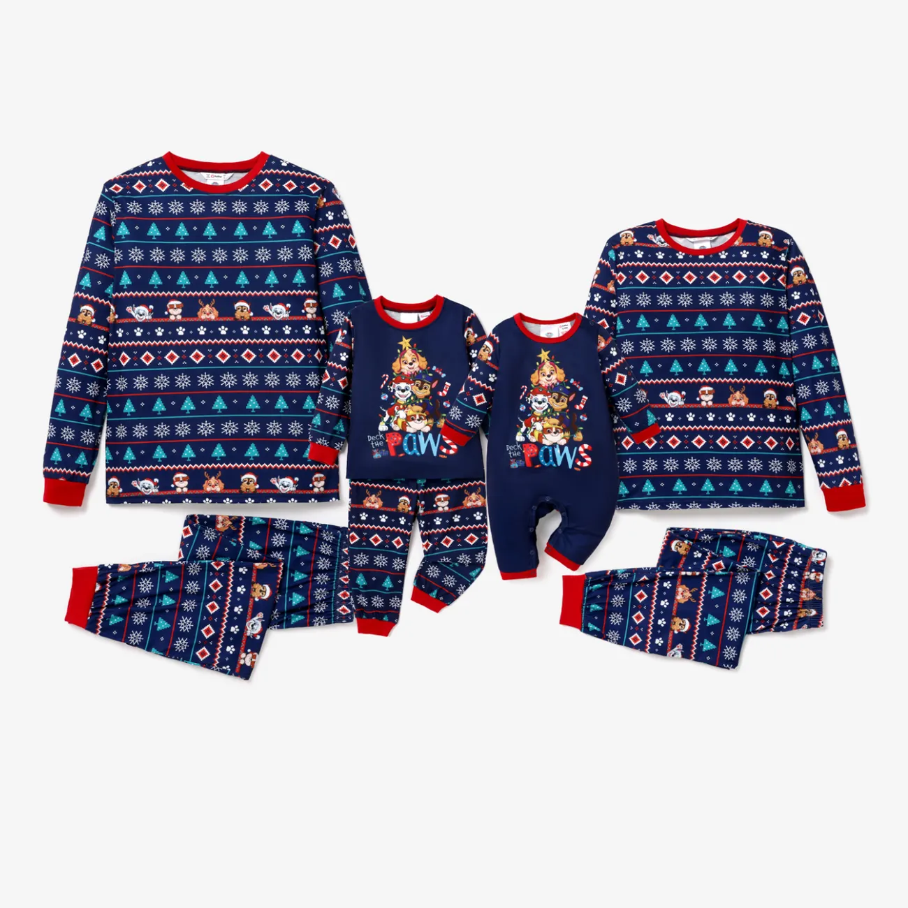 PAW Patrol Christmas Family Matching Character Allover Print Long-sleeve Pajamas Sets(Flame Resistant) DeepBlue big image 1