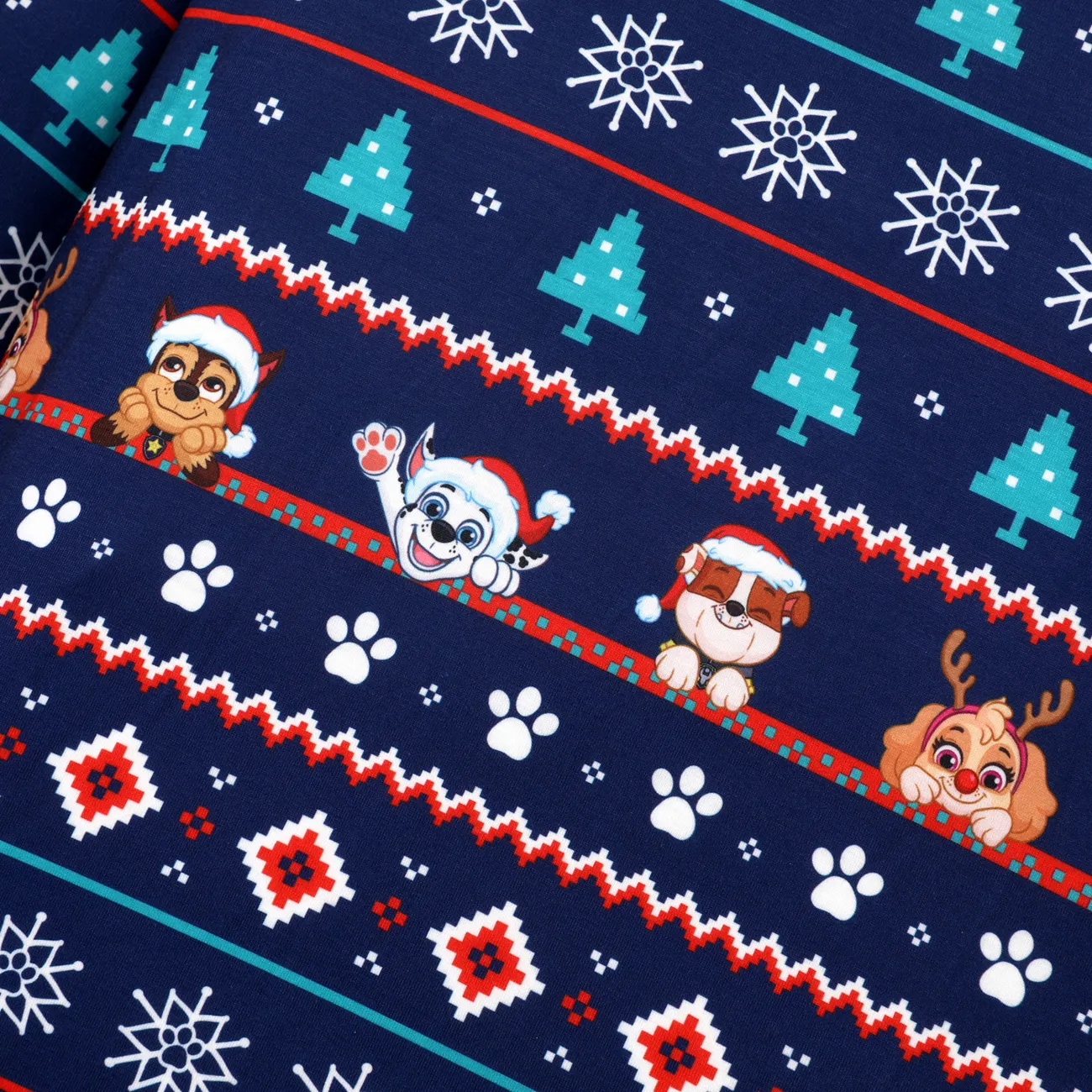 Patrulla de cachorros Navidad Looks familiares Manga larga Conjuntos combinados para familia Pijamas (Flame Resistant) azul profundo big image 1