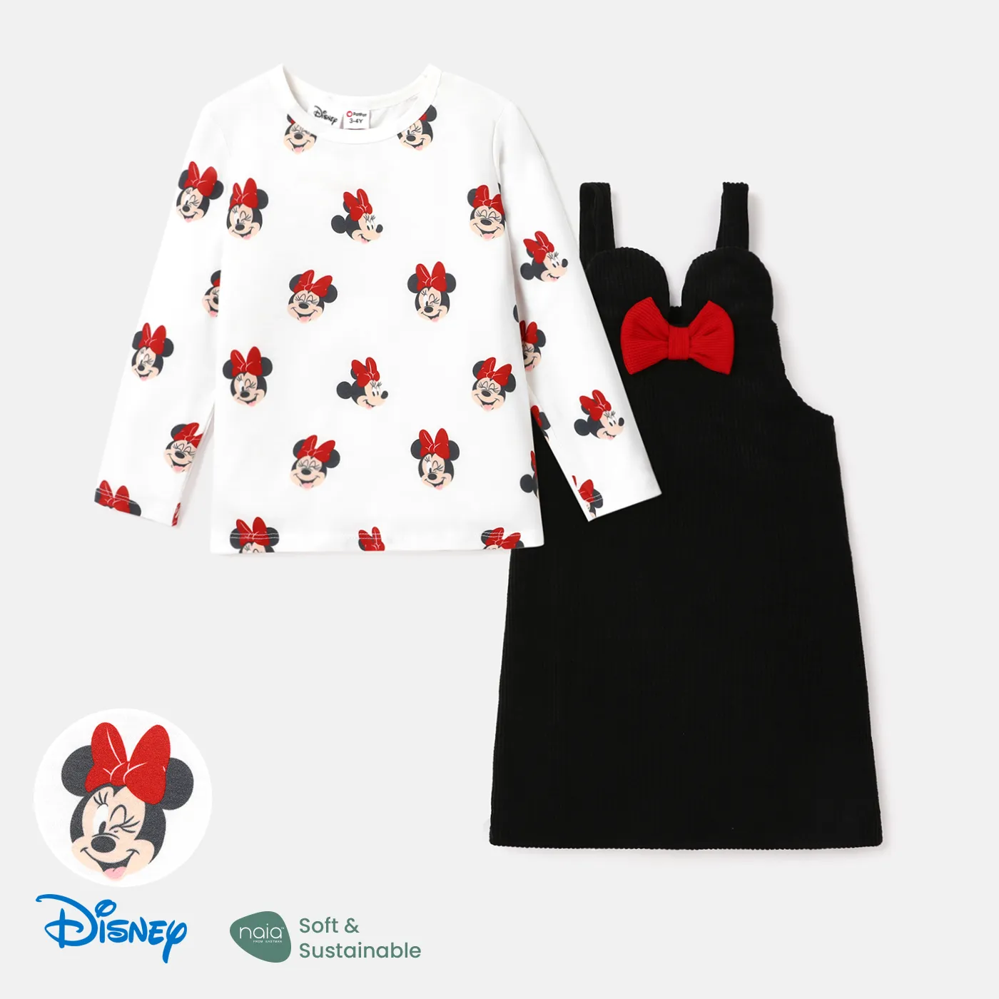 Disney Mickey and Friends Toddler Girl 2pcs Character Print Long-sleeve Bodysuit and Bow Decor Floral Print Skirt Set