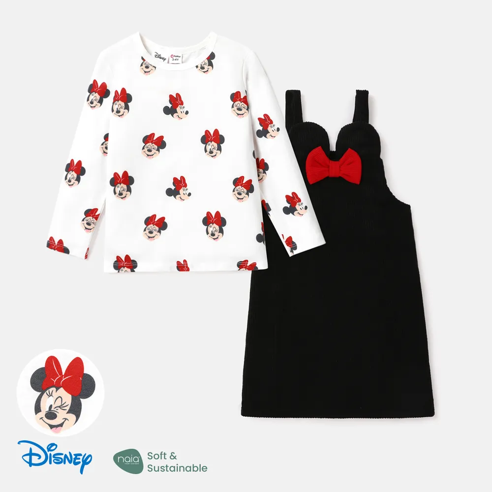 Disney Mickey and Friends Toddler Girl 2pcs Character Print Long-sleeve Bodysuit and Bow Decor Floral Print Skirt Set  big image 1