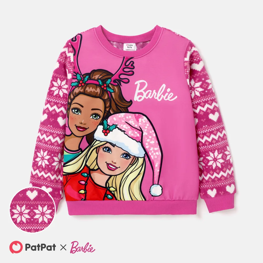 Barbie Kid Girl Christmas Character Print Long-sleeve Sweatshirt  big image 1